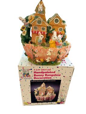 Handpainted BunnyBungalow Easter Decoration Resin Village Figurine 7.25"
